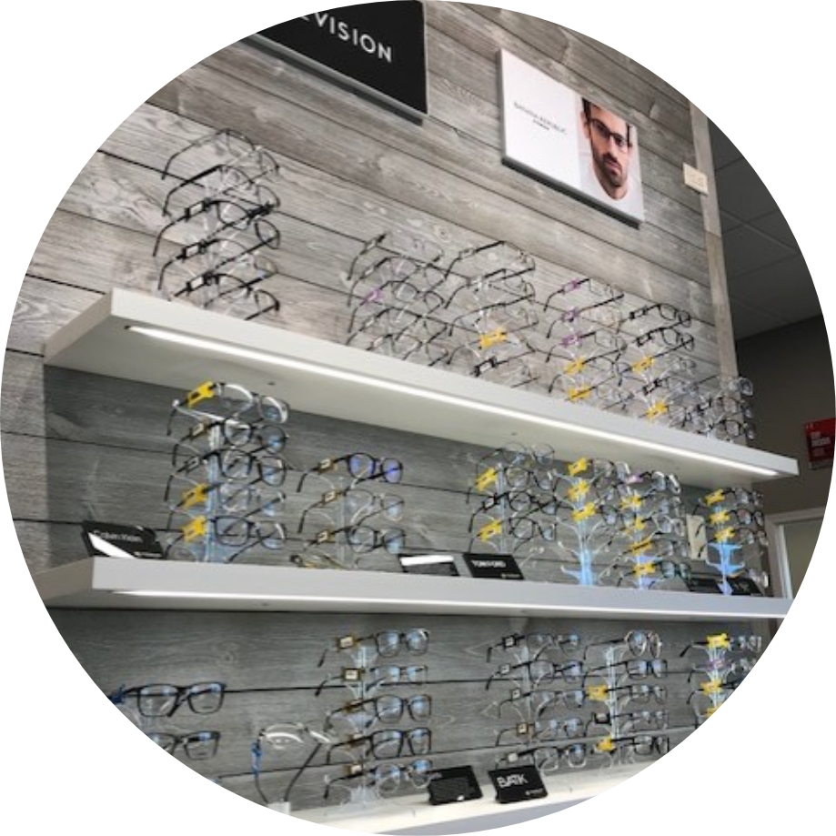 Wall of glasses at Unity Eye Center in Norfolk, NE office