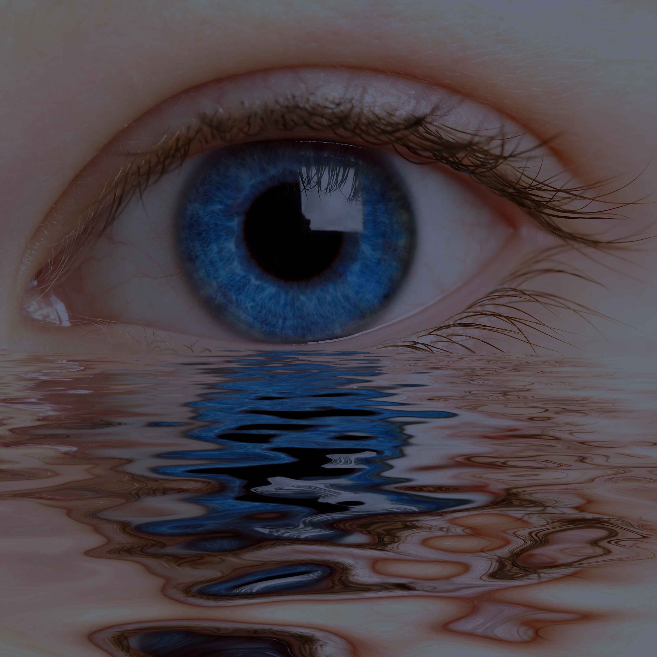 Eye behind water